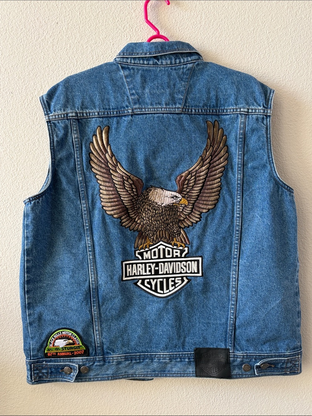 Harley-Davidson Blue Denim Vest with Eagle Patch and Logo